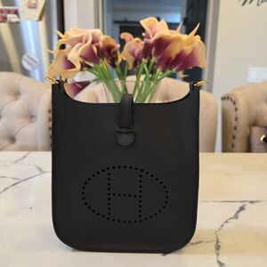 New HERMES Black Mini Evelyn Crossbody Bag